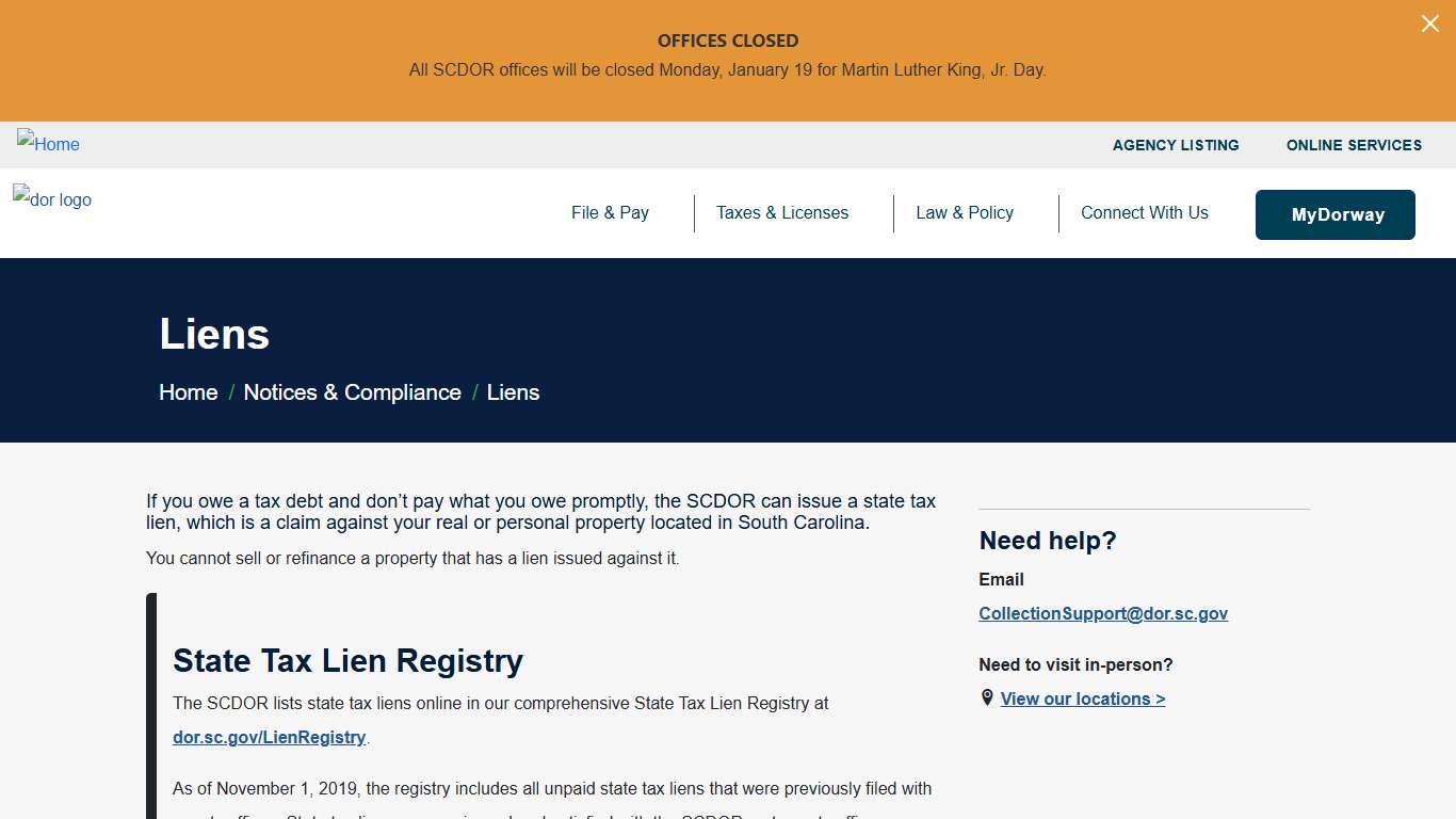 Liens | South Carolina Department of Revenue